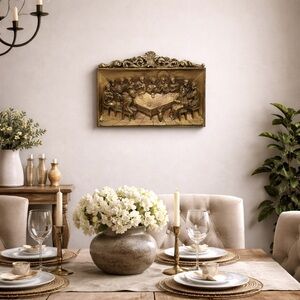 Vintage Gold Last Supper Wall Plaque 3D Relief Ornate Christian Home Decor